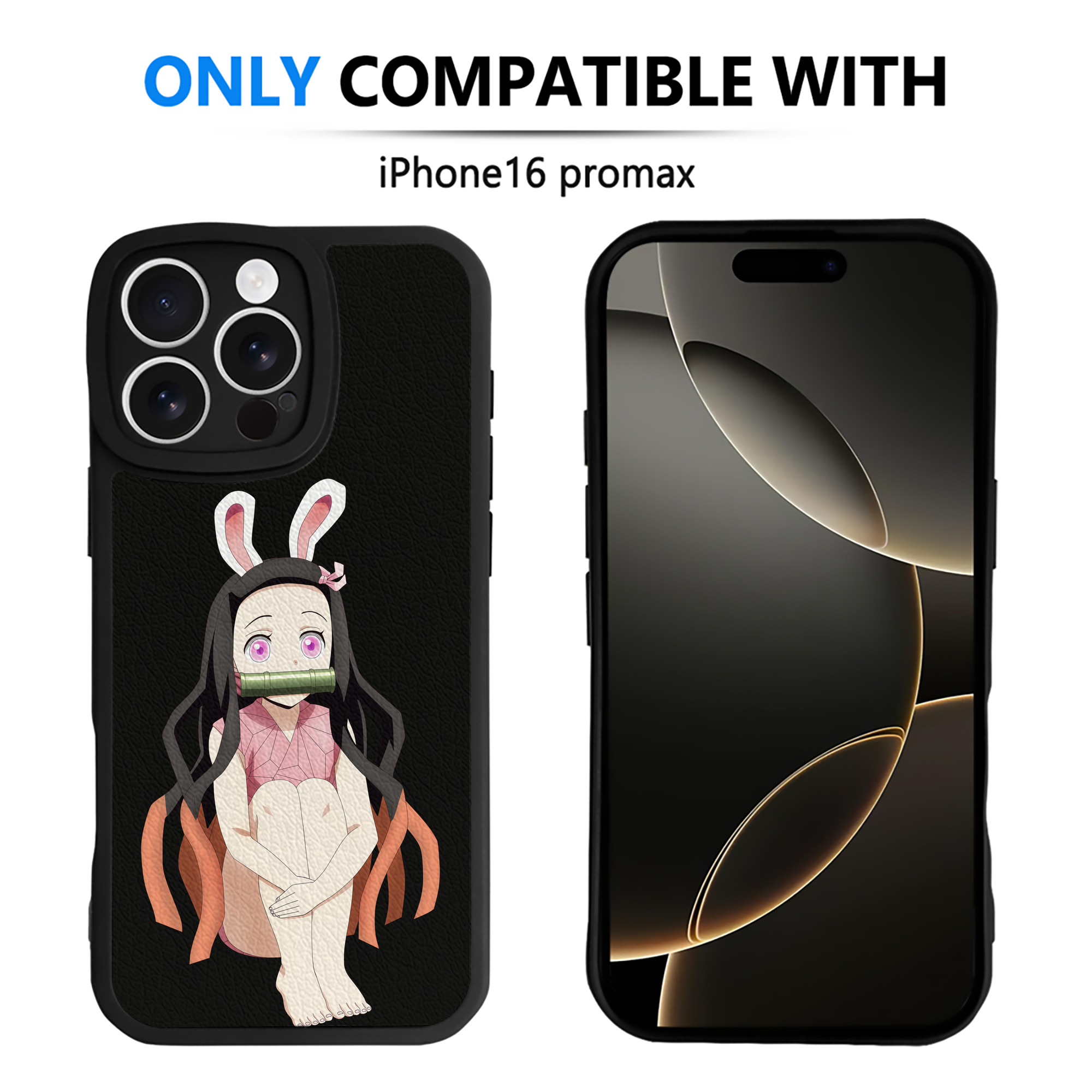 （画像用） 鬼滅の刃（きめつのやいば）竈門 禰󠄀豆子／かまど ねずこ Kamado Nezuko 【iPhone 16シリーズ対応】シリコンスマホケース（レザー調） 材質：シリコン